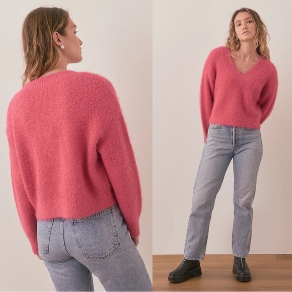 Marine Layer Teddy Eyelash V-Neck Wool Blend Sweater Raspberry Pink Size Small - Picture 1 of 9